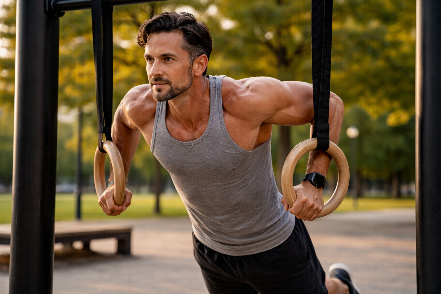musculation après 40 ans traction anneaux gymnstique homme