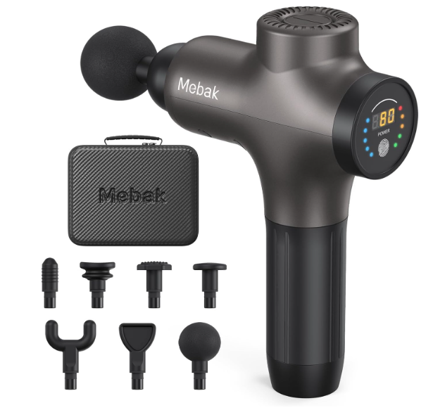 Mebak 3 pistolet de massage 7 têtes 5 vitesses 12mm amplitude récupération musculaire