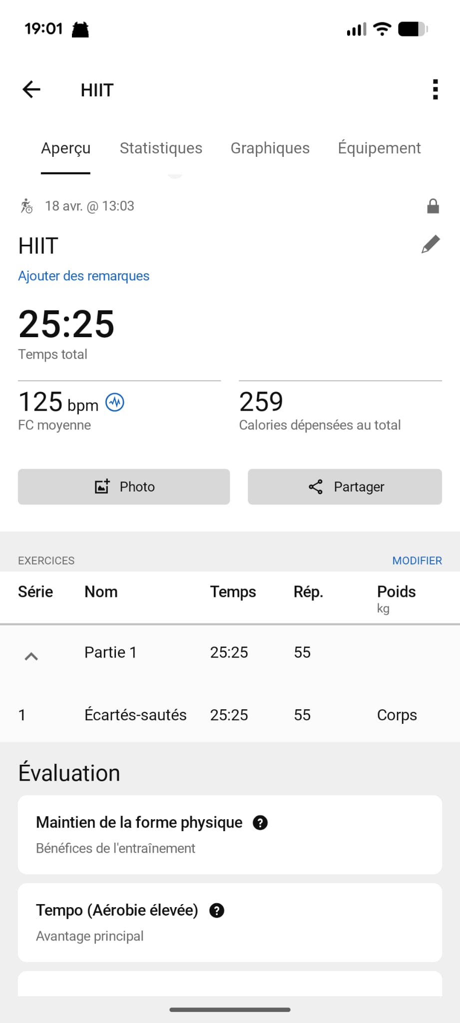 Données Garmin HIIT zones cardiaques - 26% zone 4, 4% zone 5, FC max 166 bpm