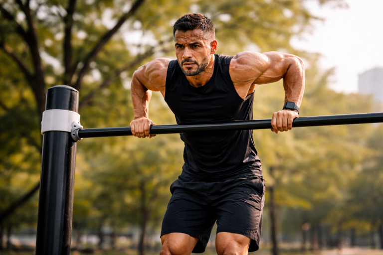 street workout en extérieur parc homme traction
