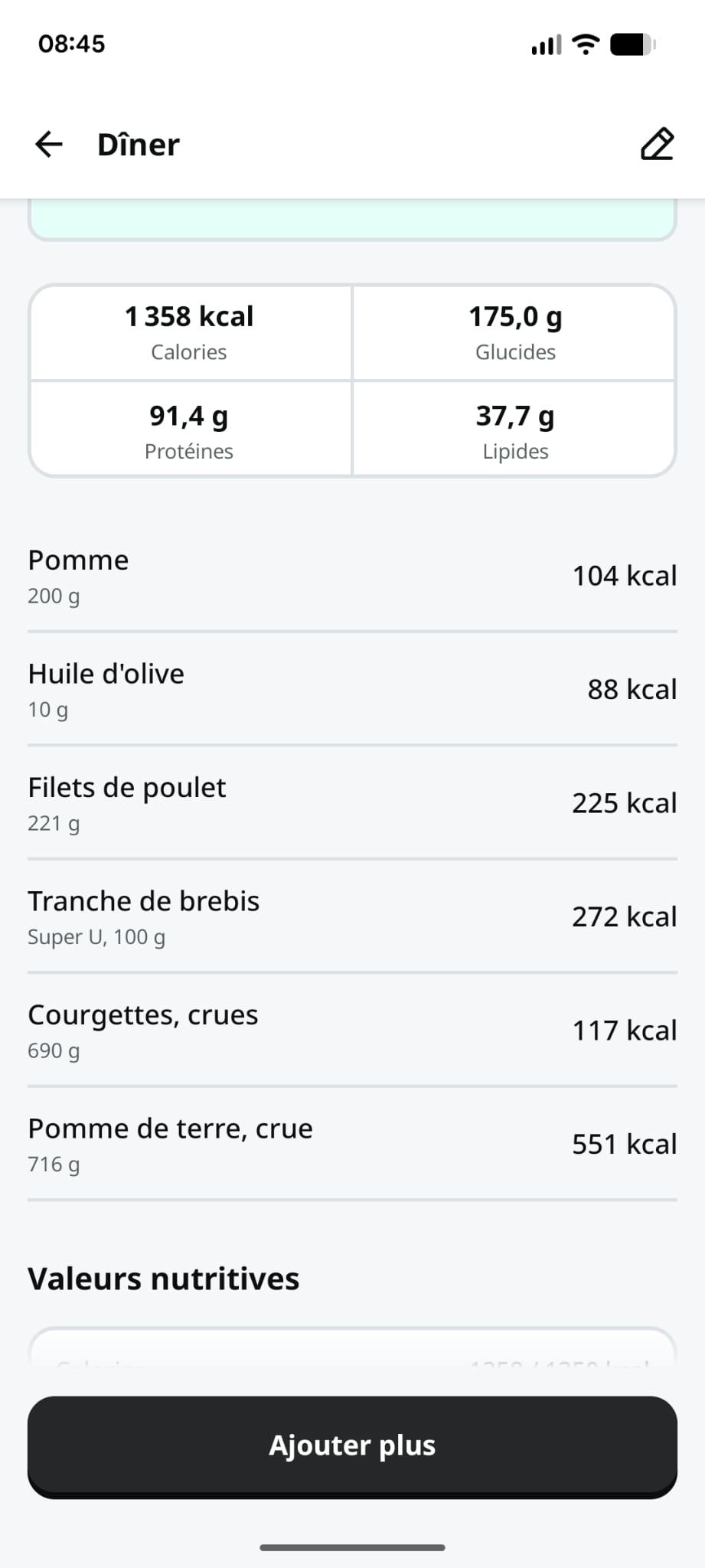 Dîner Yazio lean bulk poulet brebis pomme de terre courgettes