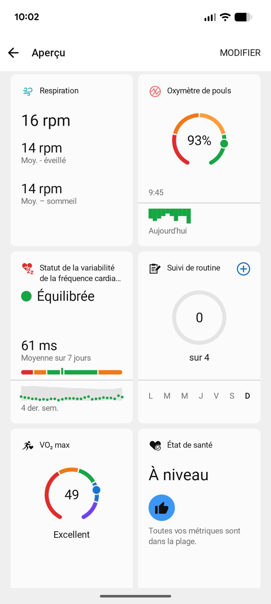 Garmin Vivoactive 5 test interface données quotidiennes personnalisable