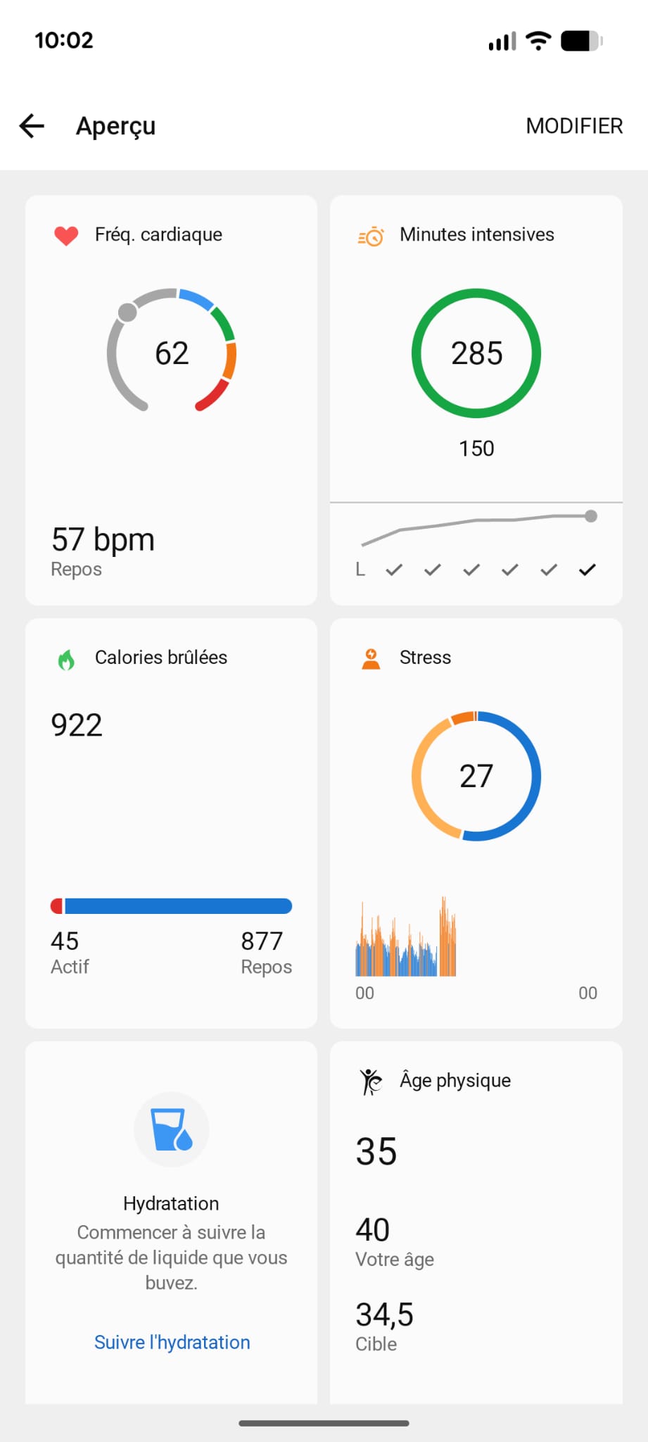 Garmin Vivoactive 5 test écran accueil tableau de bord données santé sport