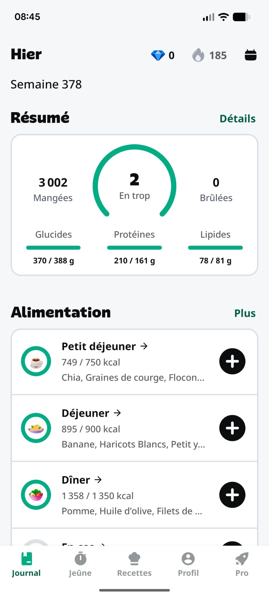 Journée type lean bulk 3000 kcal Yazio nutrition après 40 ans