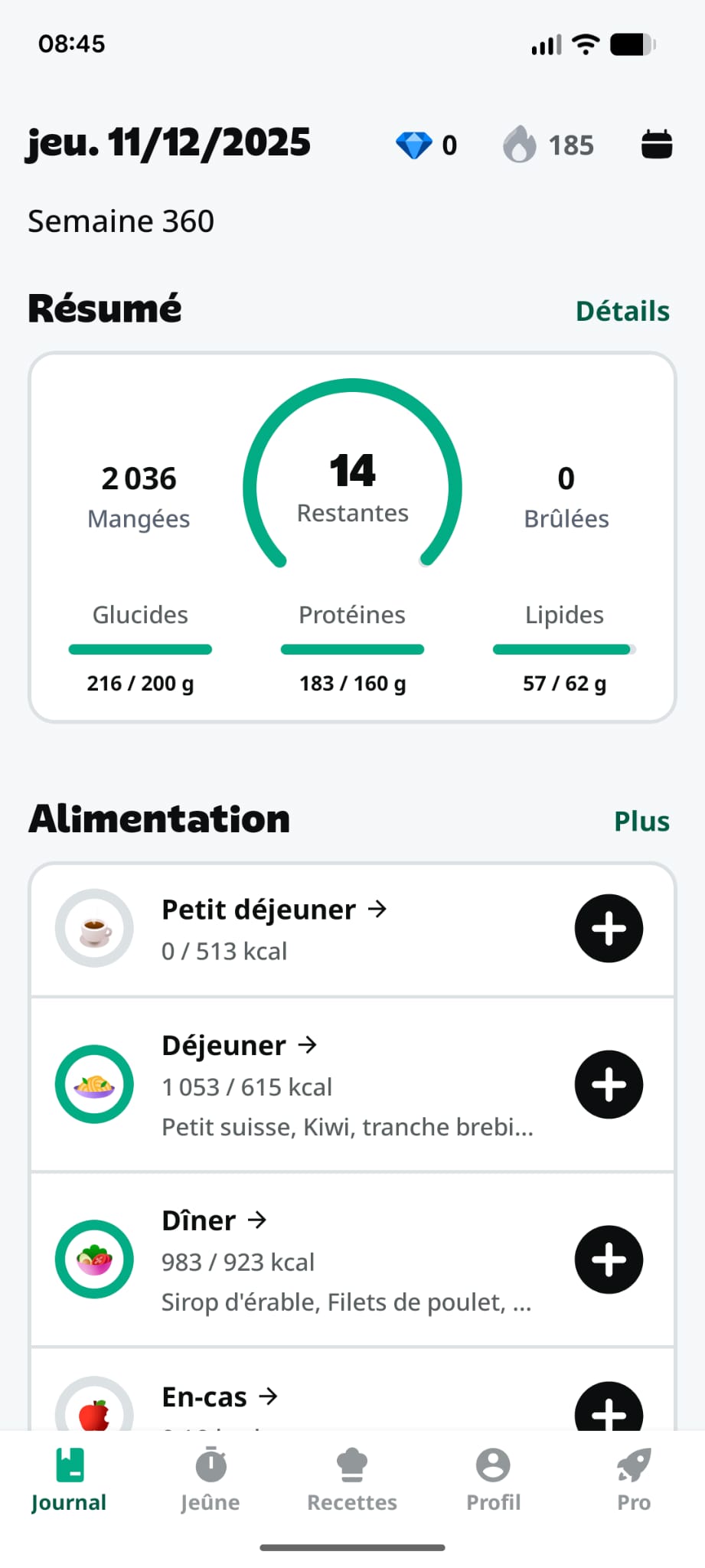 Journée sèche Yazio décembre 2025 nutrition après 40 ans