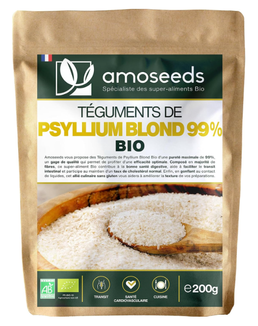 Psyllium blond bio Amoseeds téguments purs 88% fibres transit satiété