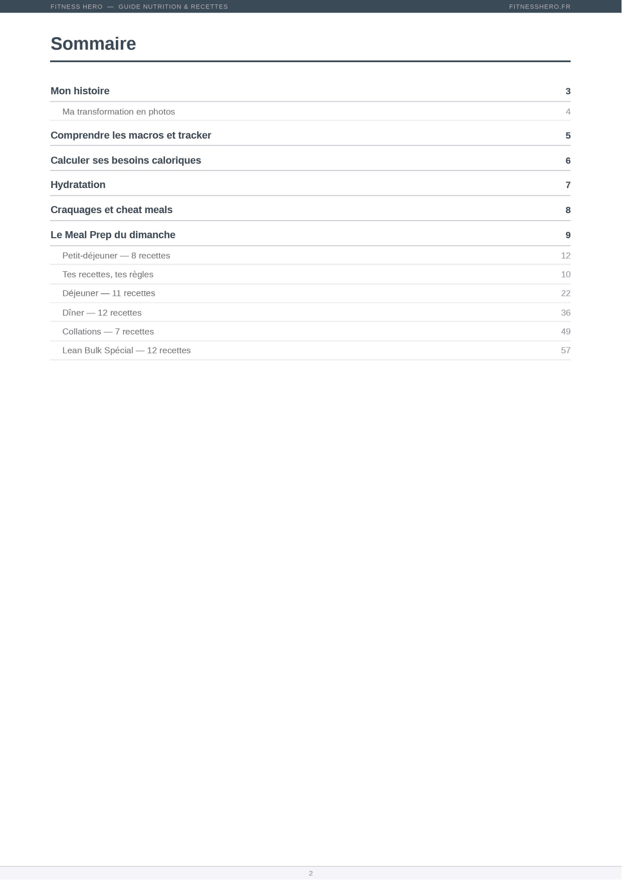 Guide Nutrition - Sommaire