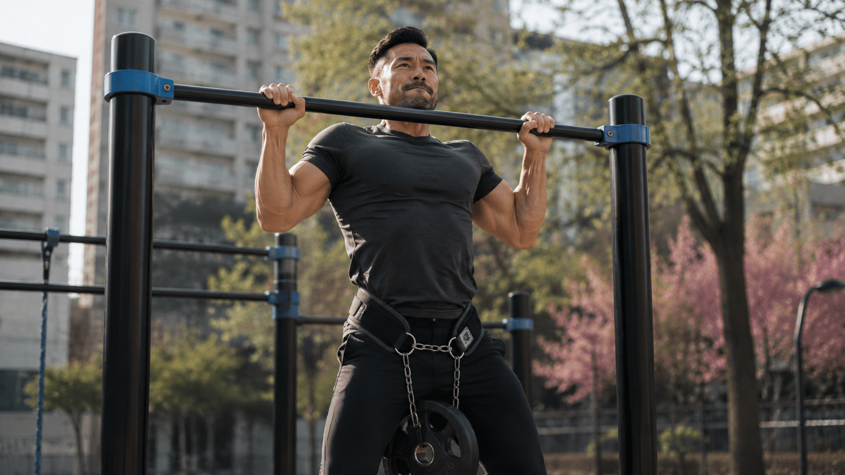 Homme callisthénie plateau musculation progression pompes tractions surcharge