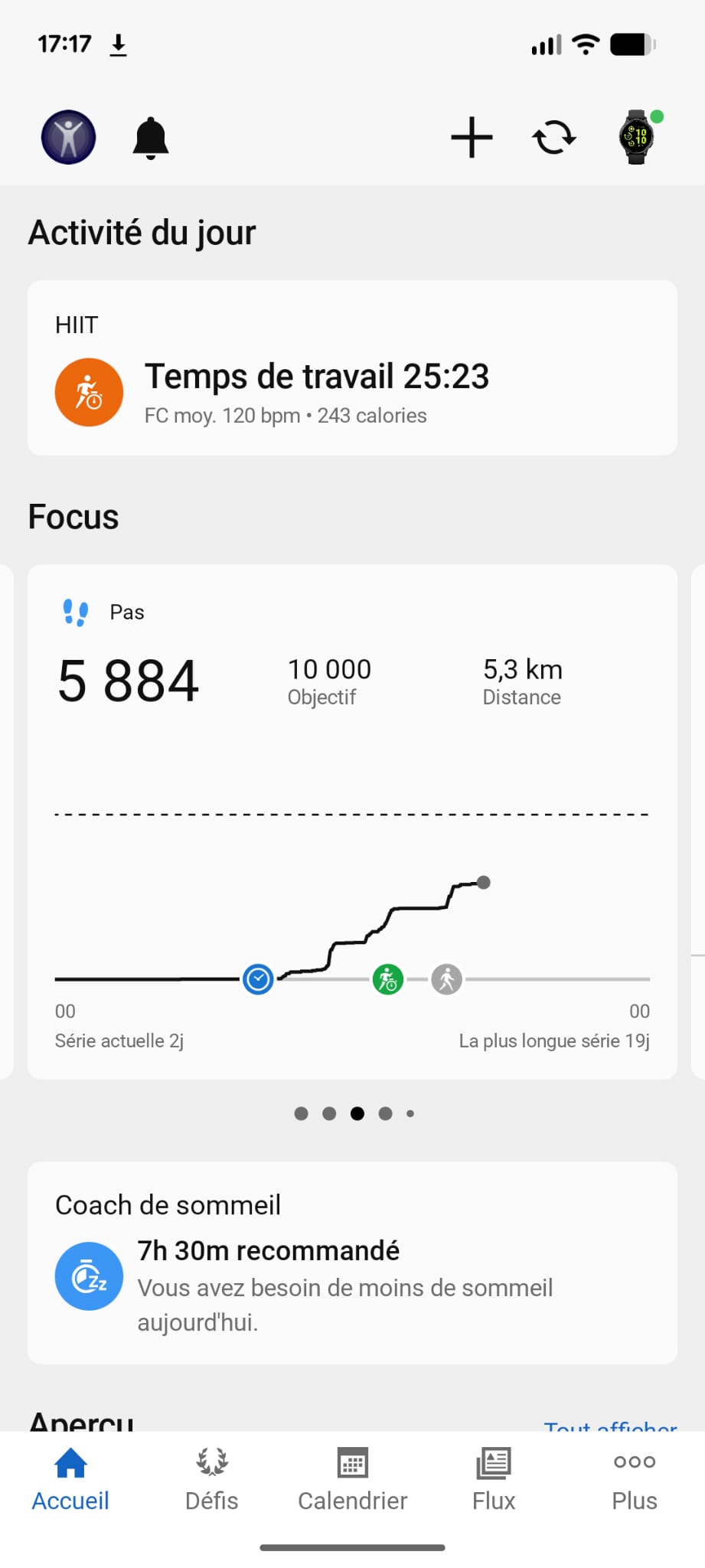 Garmin Vivoactive 5 score de sommeil 92 phases sommeil profond paradoxal