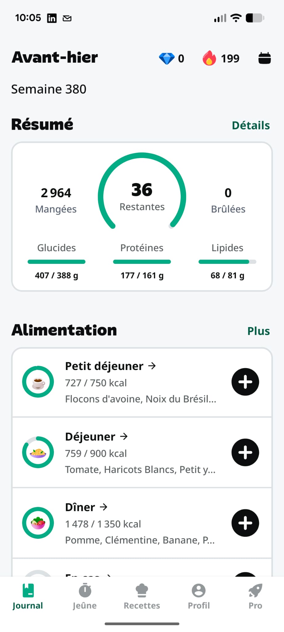 Yazio journal quotidien tracking calories macros répartition repas lean bulk