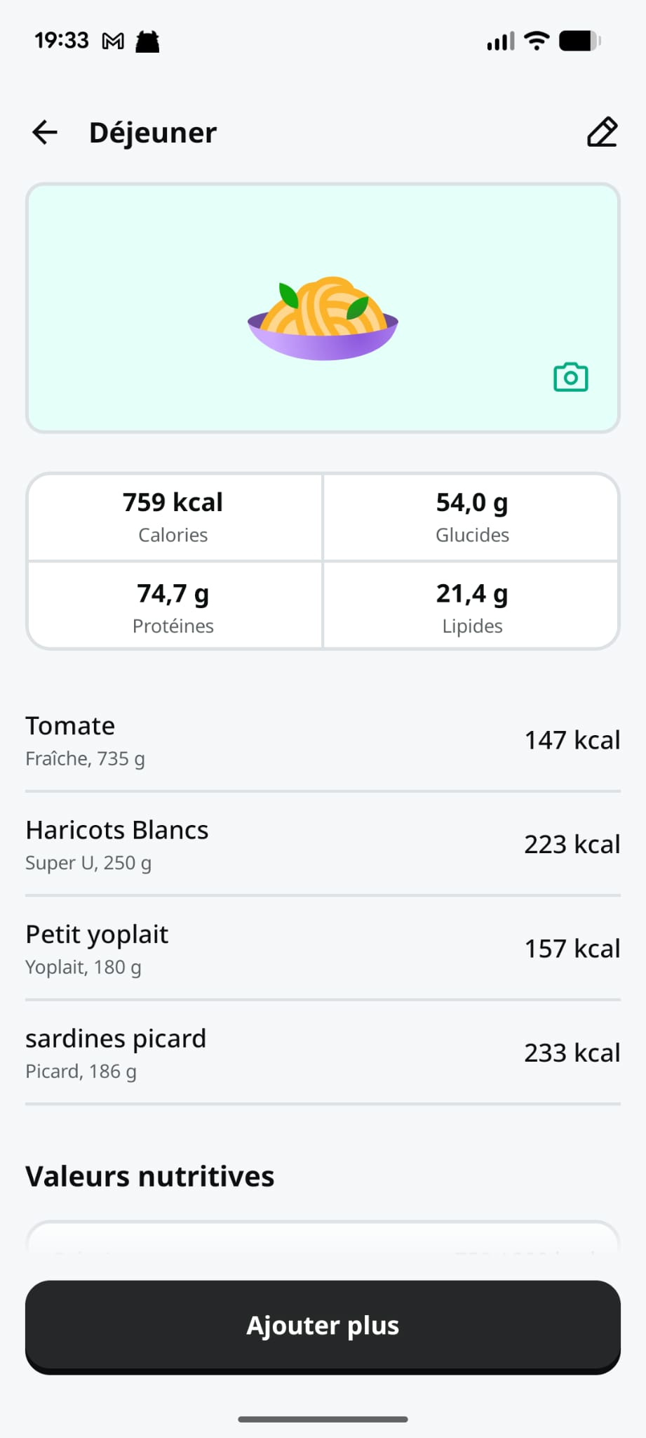 Yazio déjeuner haricots blancs tomate volume légumes fibres satiété