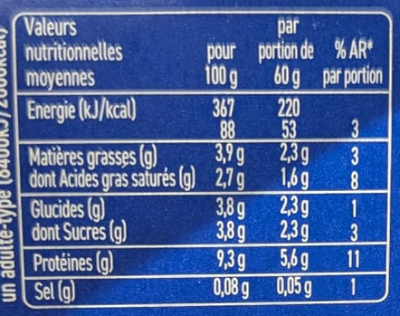 Étiquette nutritionnelle Petit Protéiné Danone 9,3 g de protéines pour 100 g