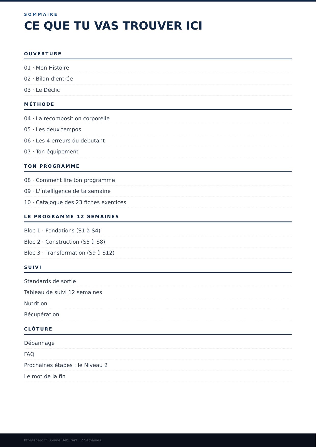 Programme Débutant - Sommaire