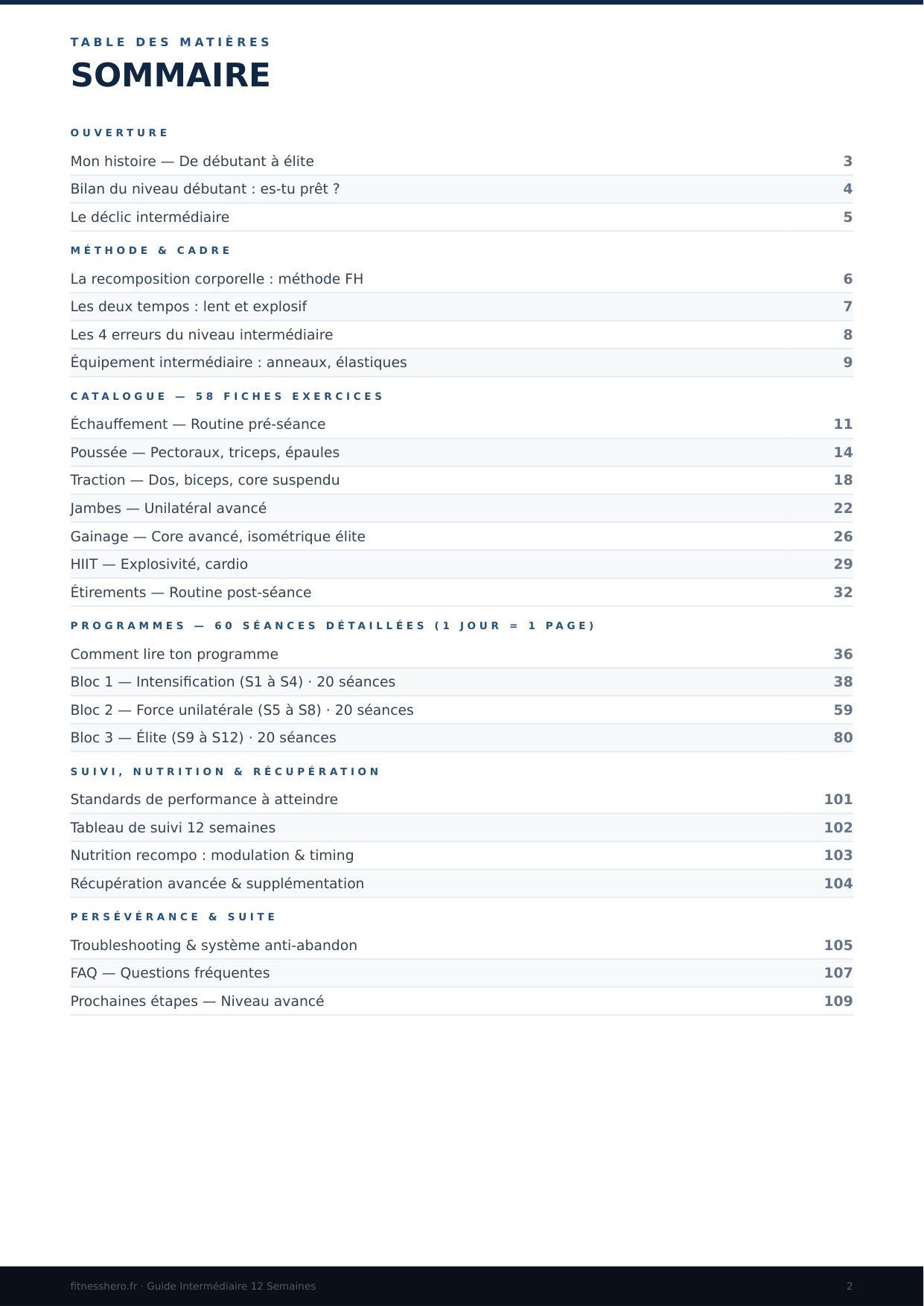 Programme Intermédiaire - Sommaire