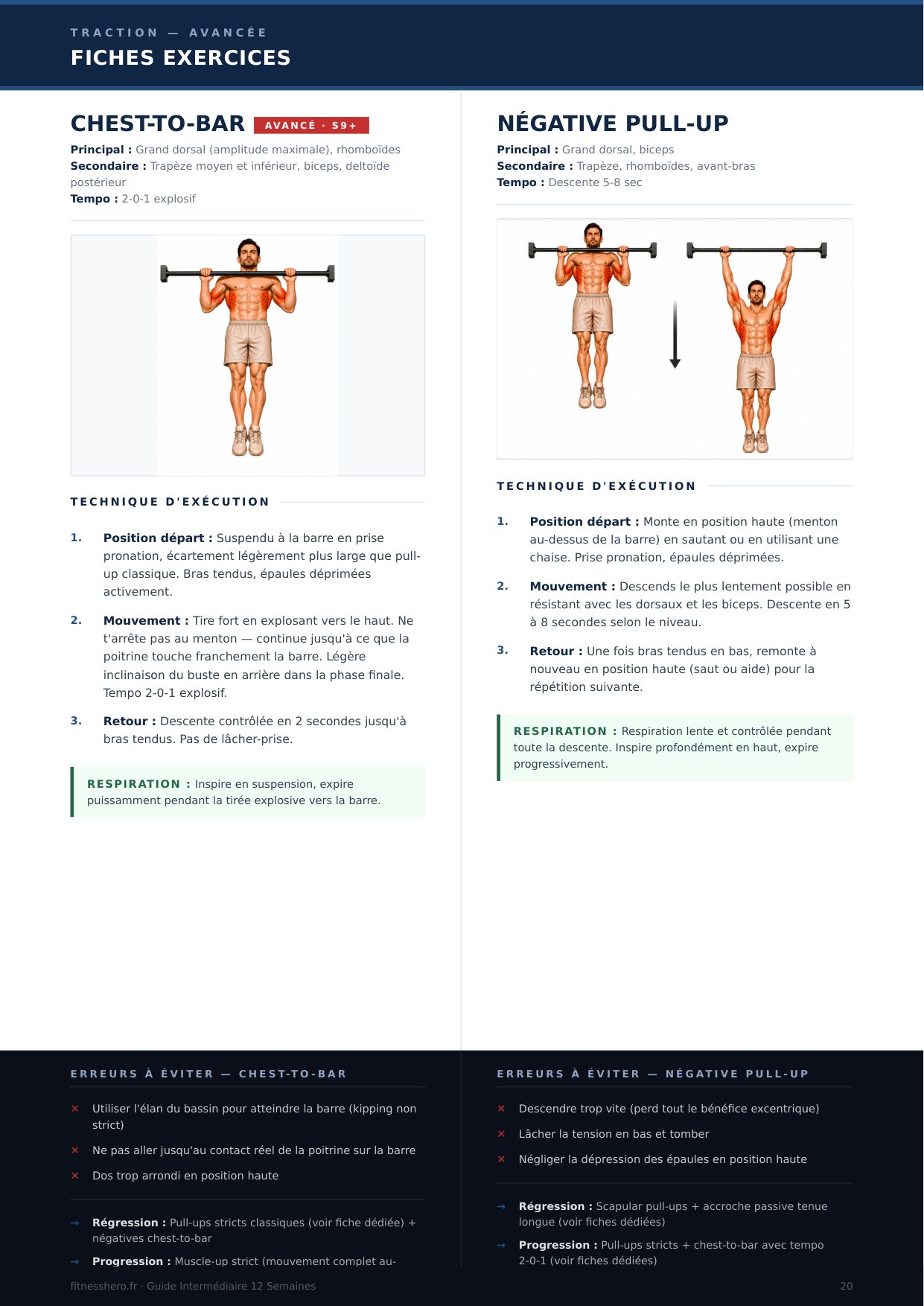 Programme Intermédiaire - Fiche exercice illustrée chest-to-bar